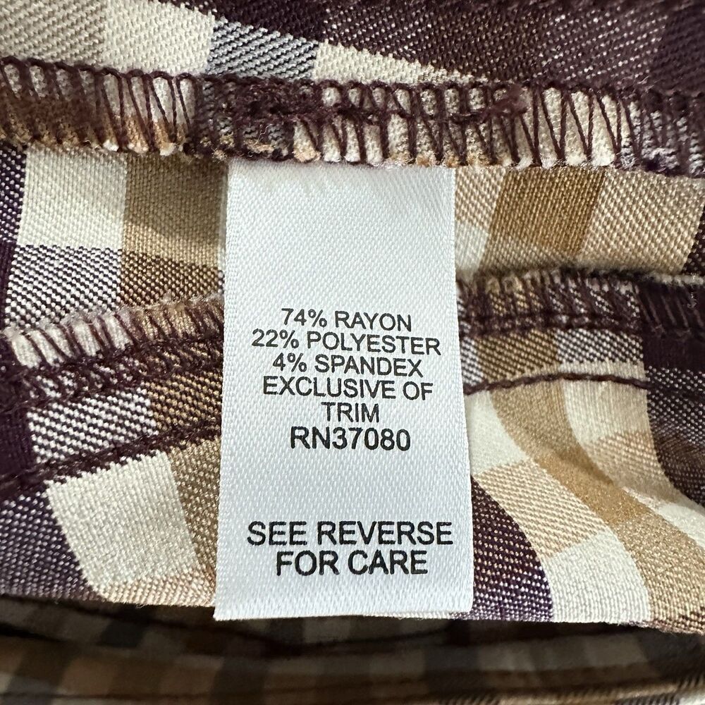 Cato Mid Rise Flare Pull On Pants Womens 14 Gingham Plaid Stretch Pockets NEW* - Picture 14 of 16